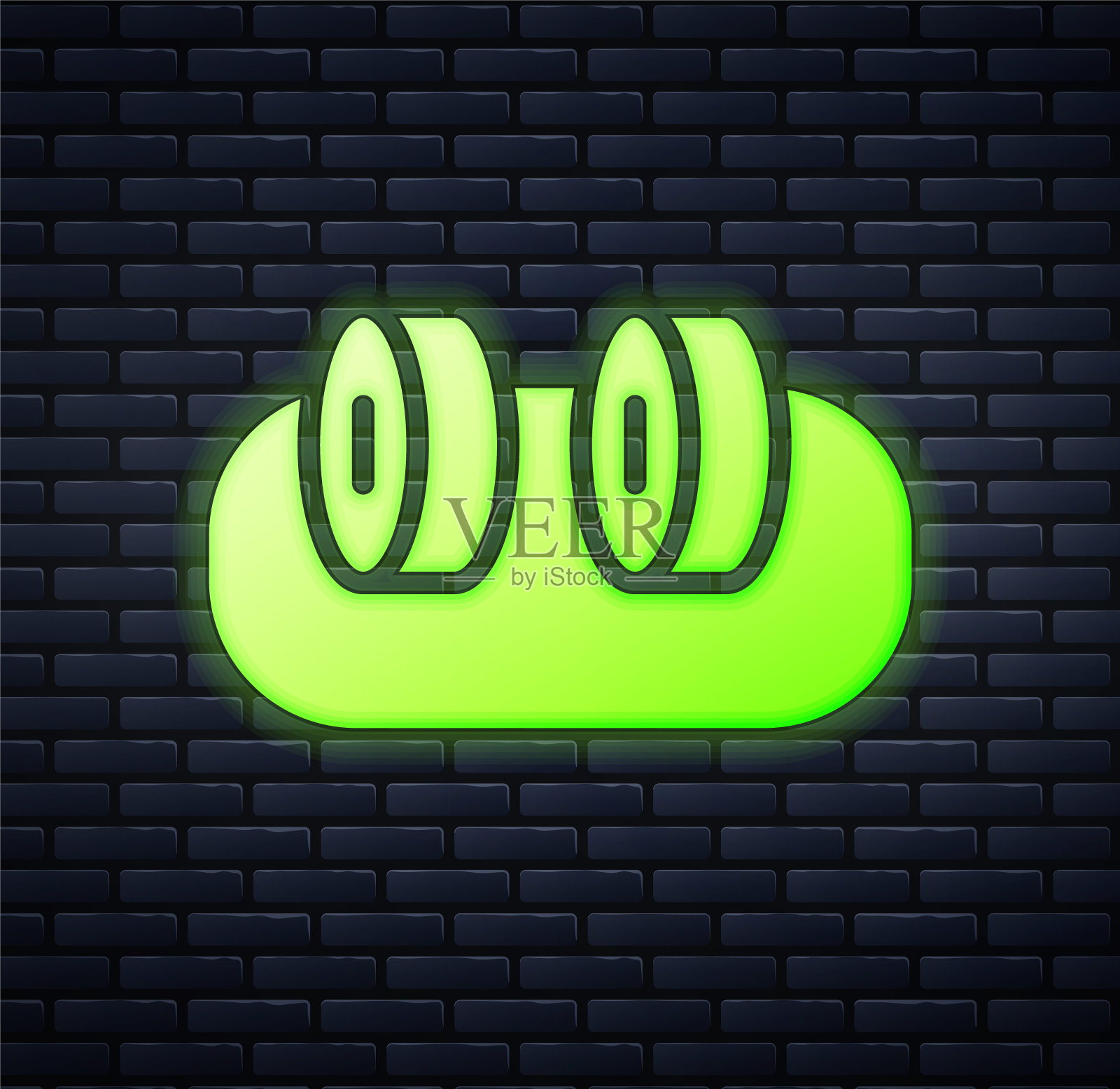 发光的霓虹灯寿司图标孤立的砖墙背景。传统的日本食物。向量插画图片素材