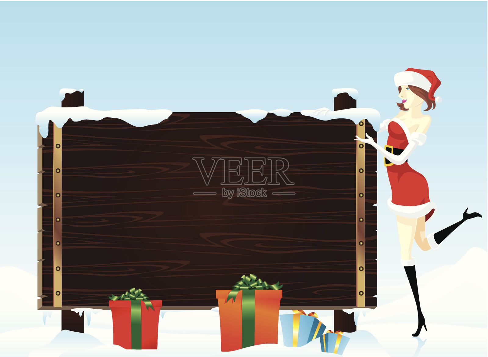 空白的木制标志上的圣诞问候插画图片素材