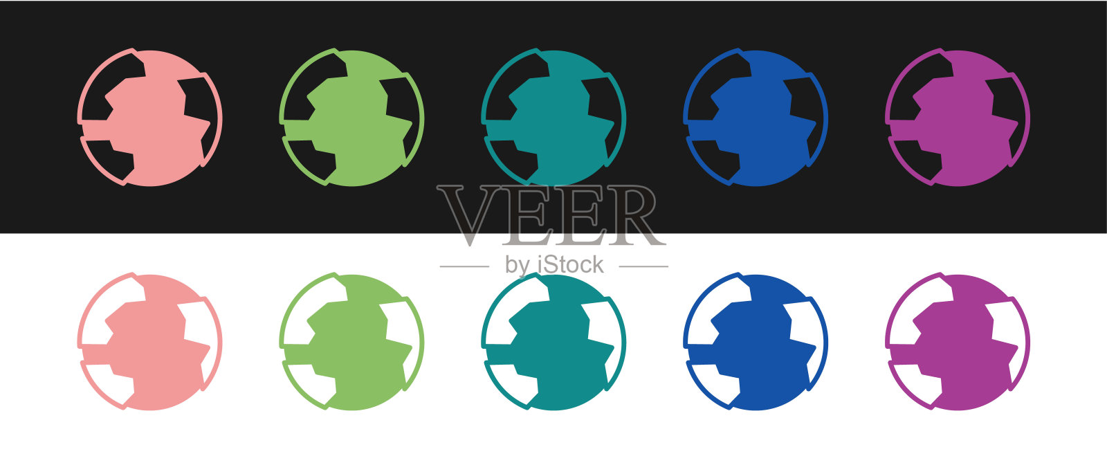 设置全球图标隔离在黑色和白色的背景。别上地球仪。向量图标素材