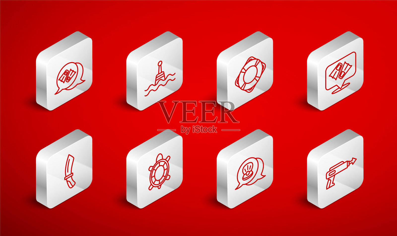 采购产品垂钓鱼叉，浮筒，救生圈，鳍为游泳，扇贝海贝壳，海龟和潜水刀图标。向量图标素材