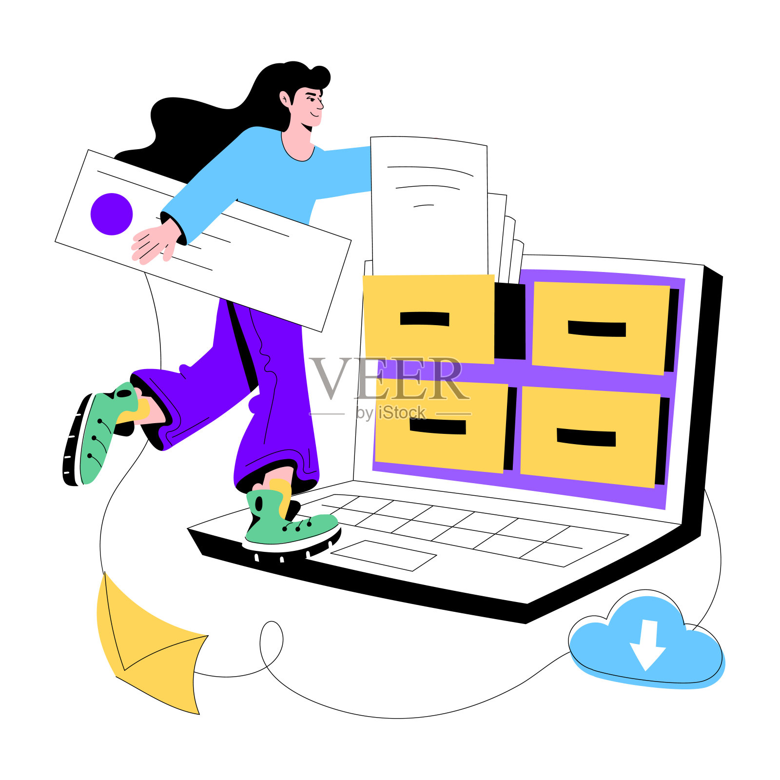 笔记本电脑文件夹插画图片素材