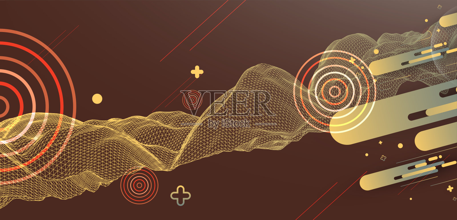 抽象的波浪是用框架风格制作的。科技演示模板。插画图片素材