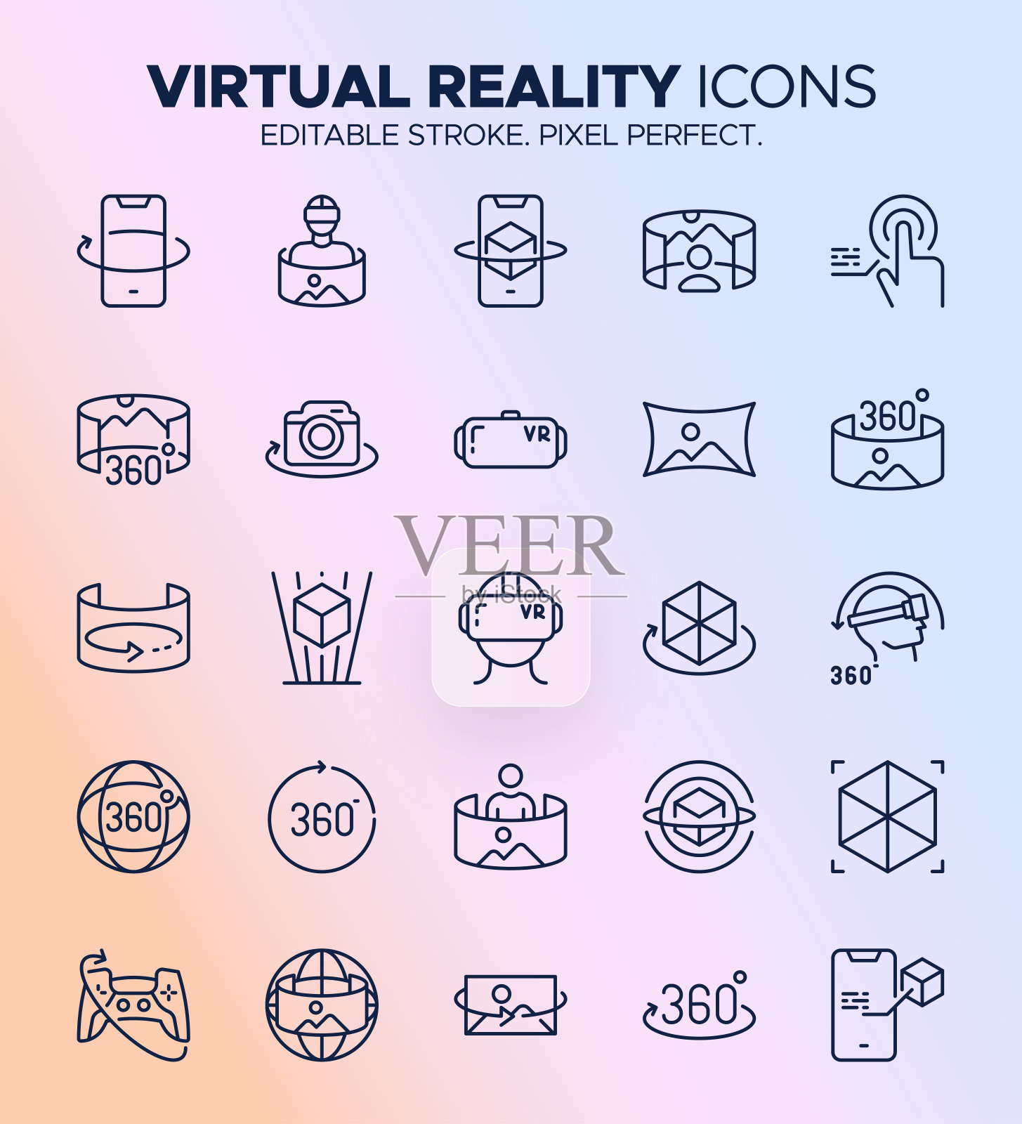 虚拟现实图标- VR技术，AR，元宇宙和360度符号插画图片素材