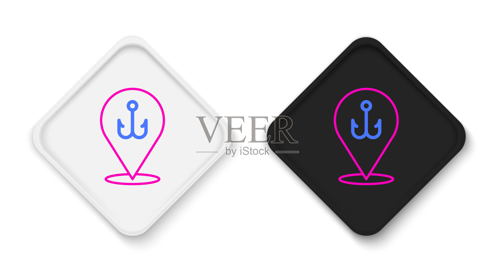 线钓鱼钩图标孤立的白色背景。渔具。色彩缤纷的轮廓概念。向量图标素材