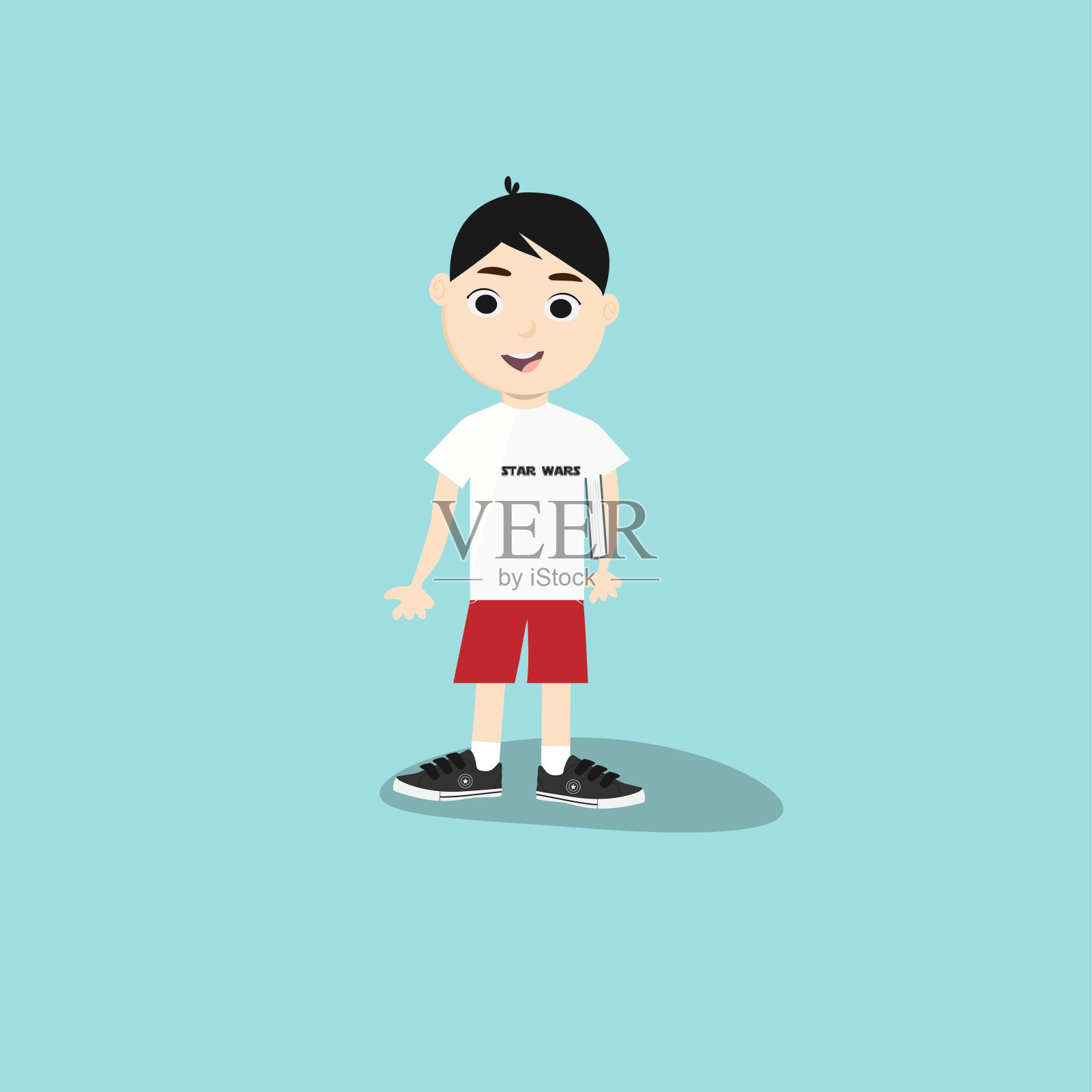 可爱的卡通男孩浅蓝色背景插画图片素材