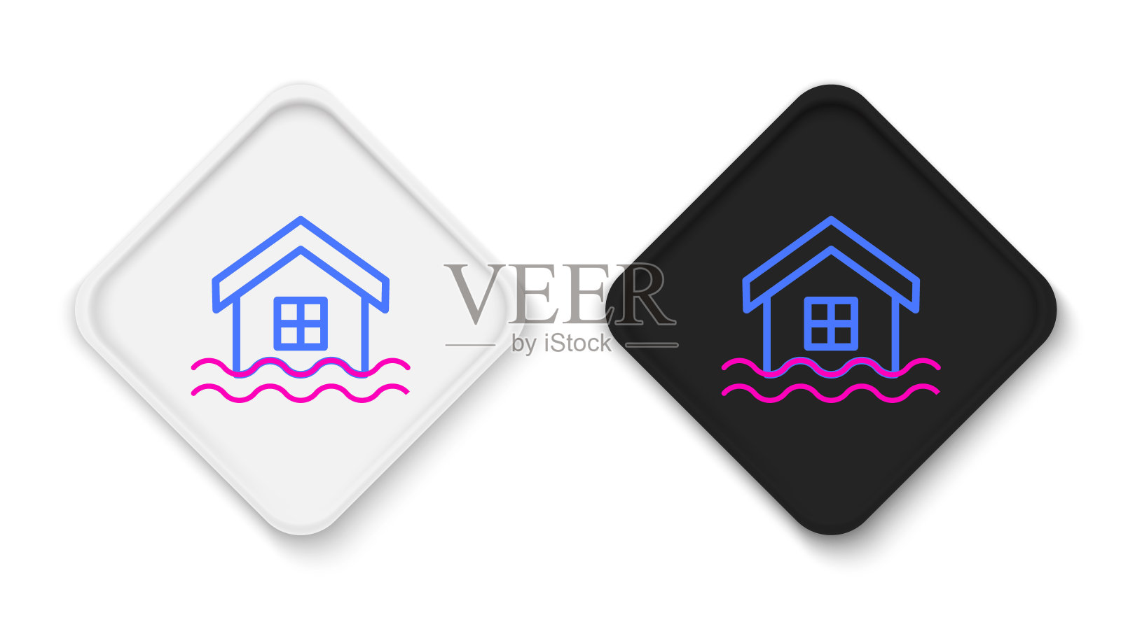 线房子洪水图标孤立在白色背景。家里被水淹了。保险的概念。安全、安全、保护、保护的理念。色彩缤纷的轮廓概念。向量图标素材