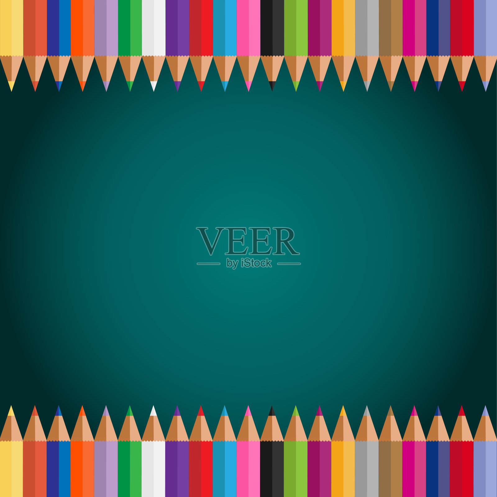 黑板彩色铅笔回到学校绿色背景插画图片素材