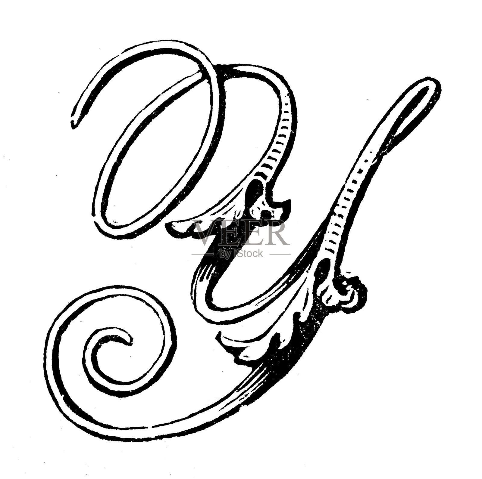 古董复古字母Y插画图片素材