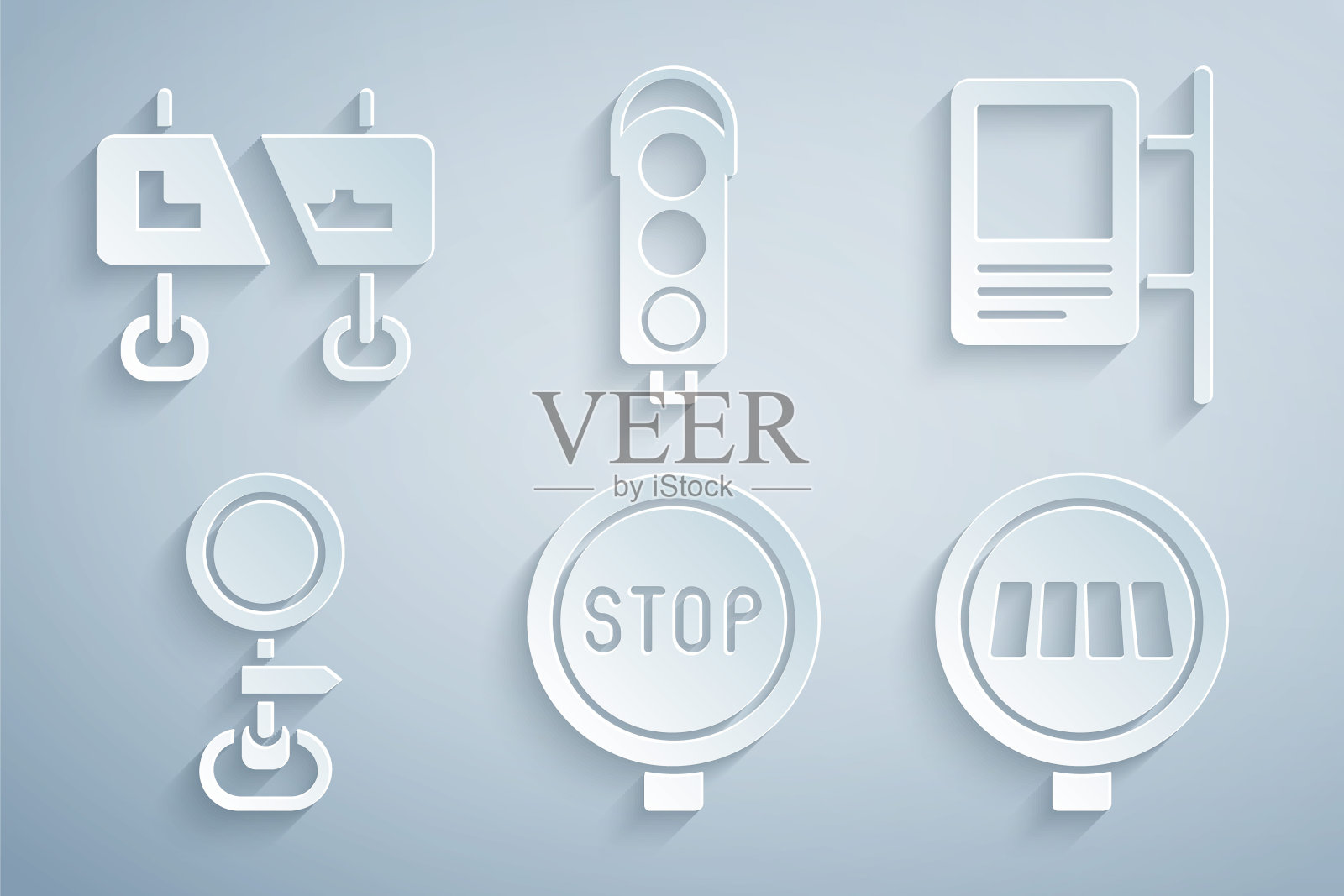 设置停车标志，道路交通，人行横道，交通灯和图标。向量图标素材