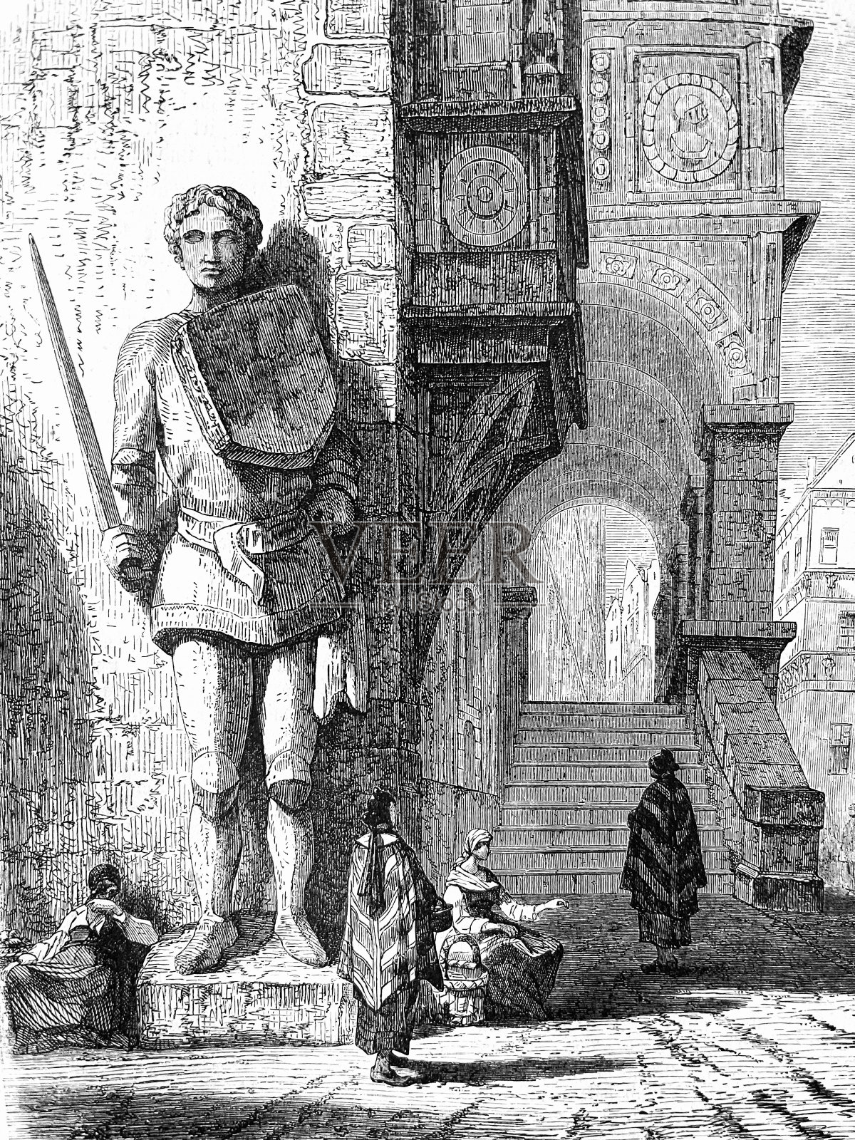 德国哈尔伯施塔特巨大的罗兰雕像插画图片素材