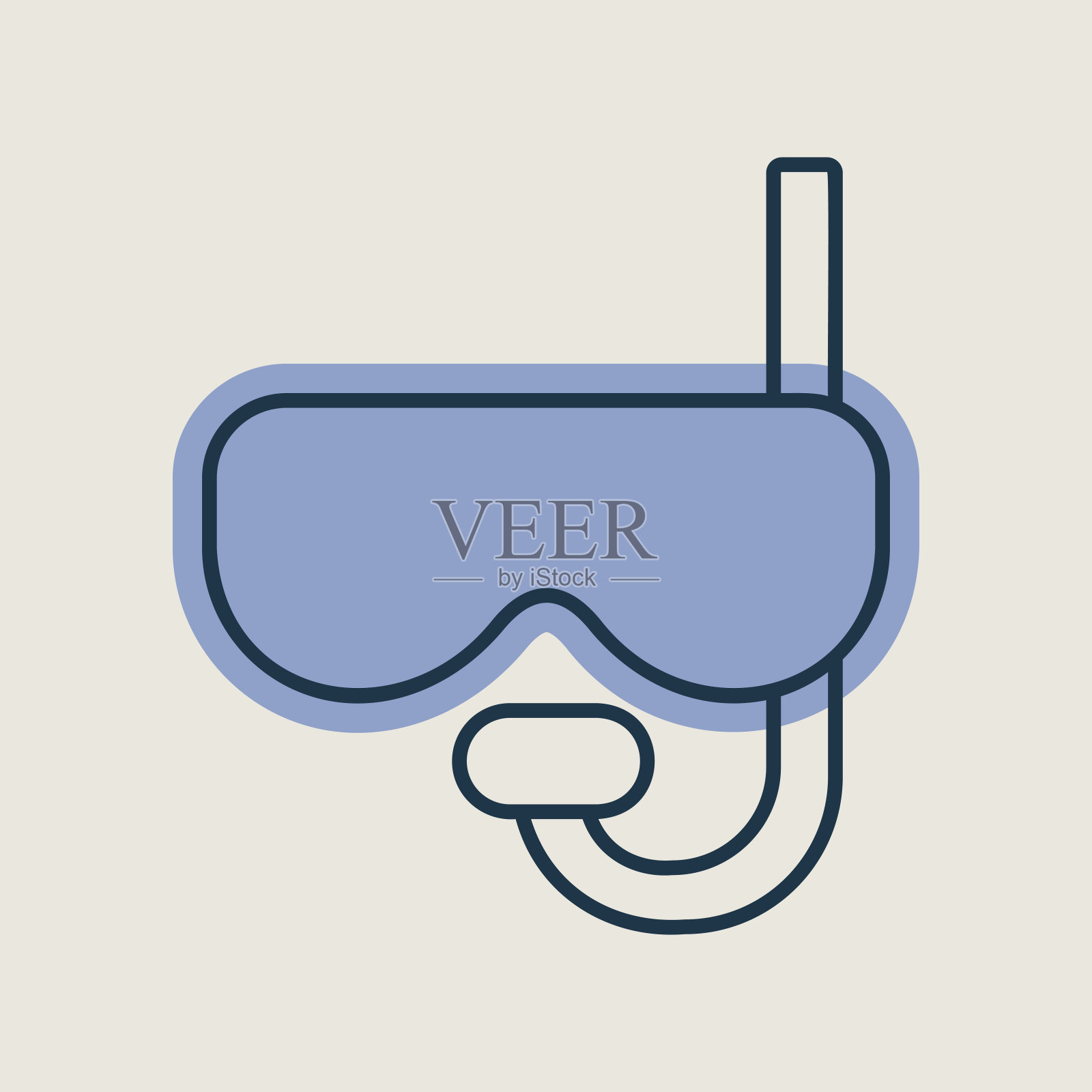 潜水面罩与通气管平面矢量图标插画图片素材