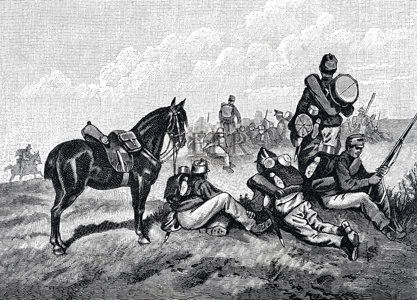 德国步兵在草地上休息插画图片素材