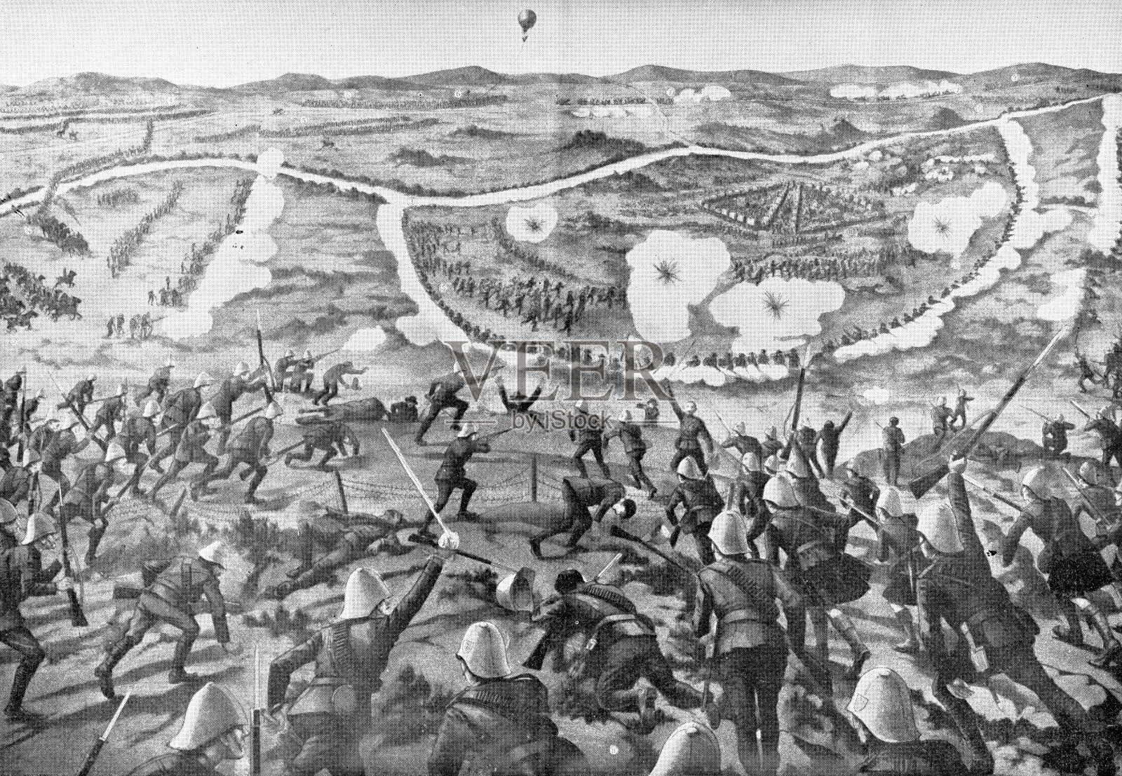 第二次南非布尔战争中帕德堡战役(血腥星期日)中的加拿大皇家军团——19世纪插画图片素材