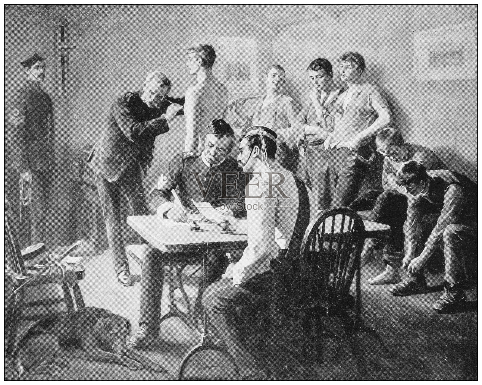 医生探望士兵的老照片插画图片素材