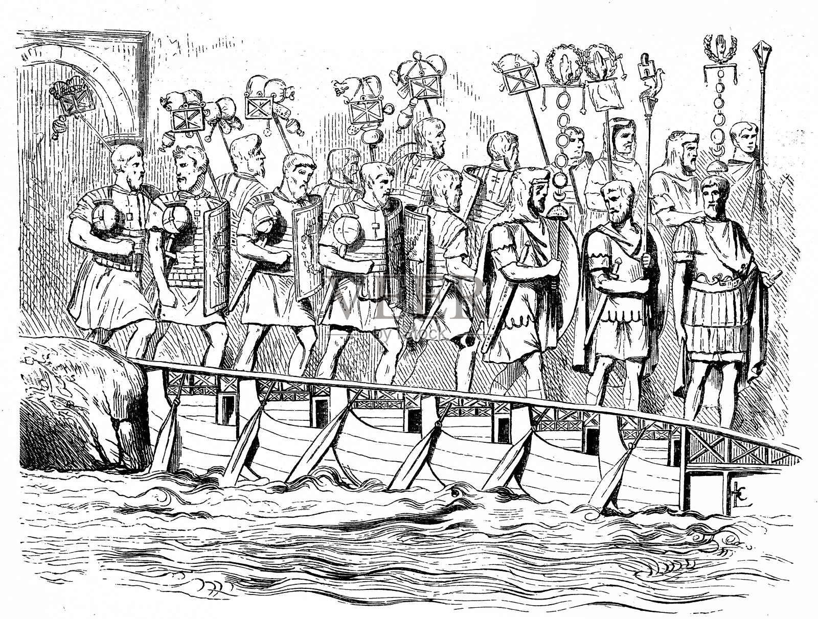 罗马军团渡河插画图片素材