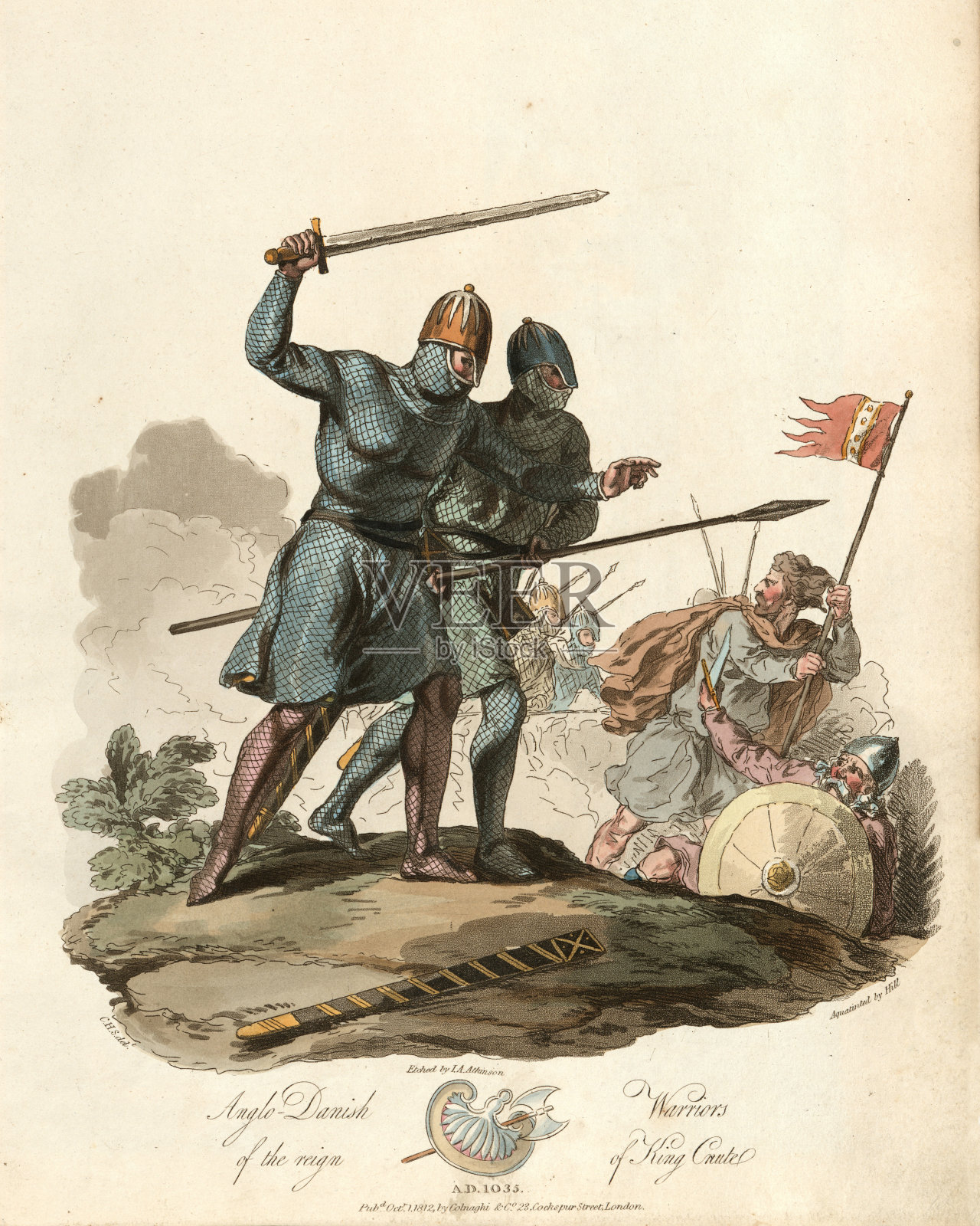 10世纪克努特国王的盎格鲁丹麦战士插画图片素材