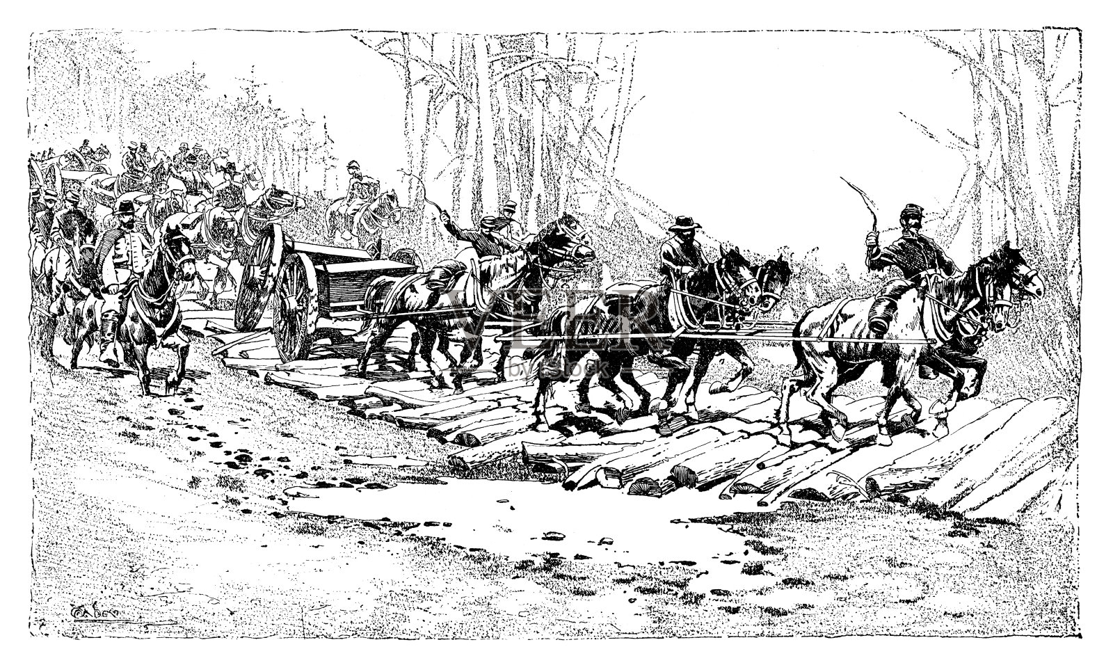 联邦军队正在穿越沼泽插画图片素材