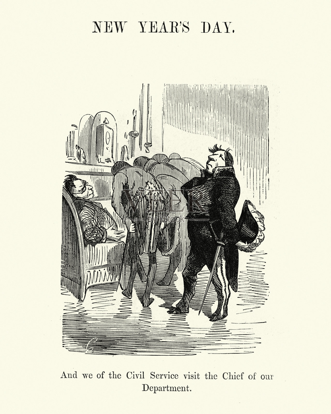 新年漫画，向老板致敬，古斯塔夫·多雷插画图片素材