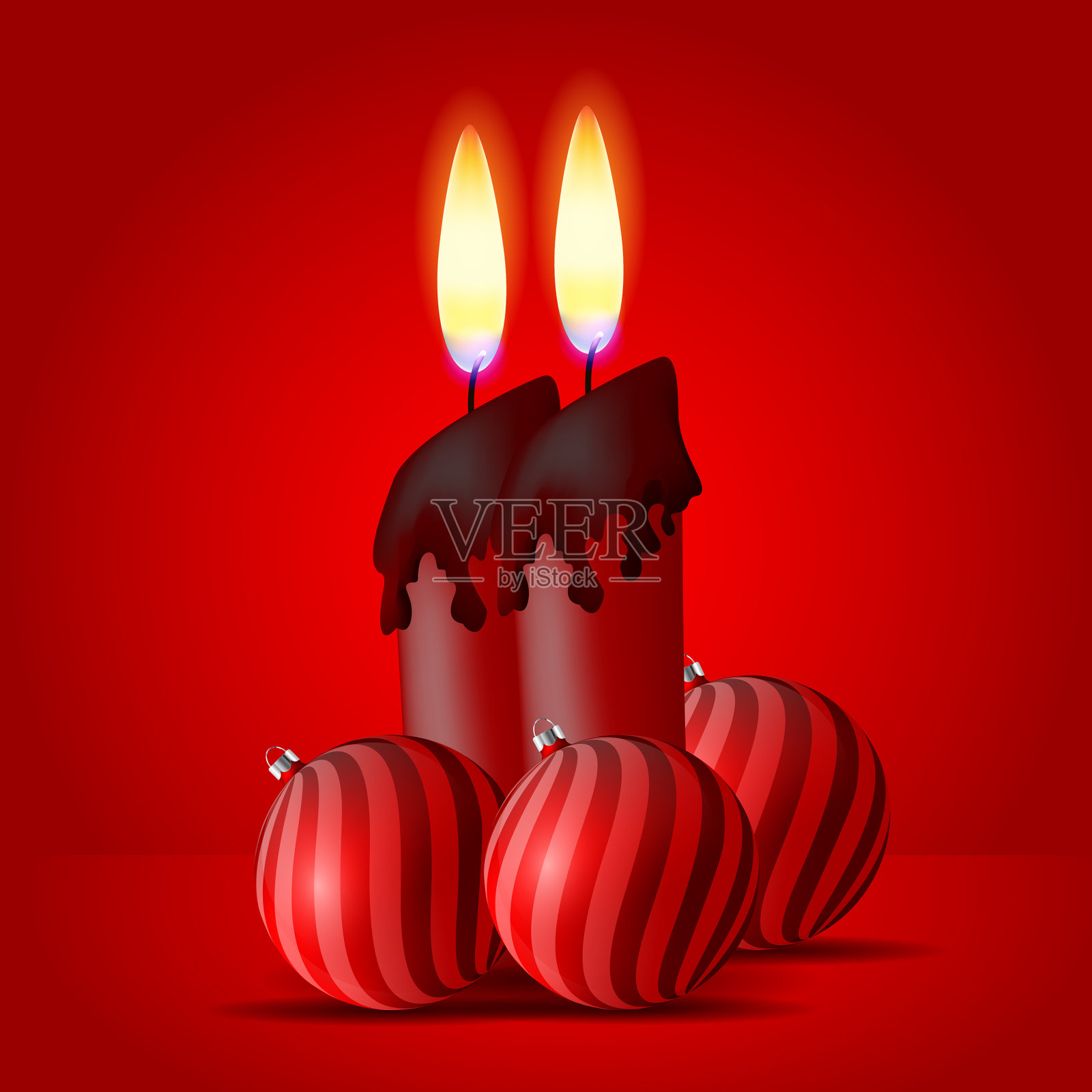 蜡烛和红色的圣诞球插画图片素材