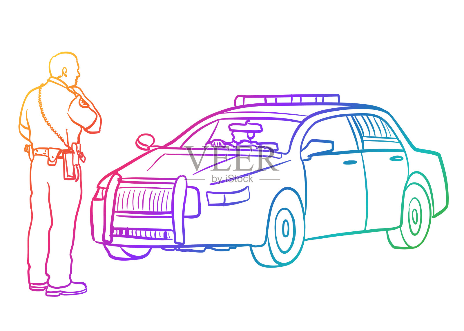 警察在工作彩虹插画图片素材