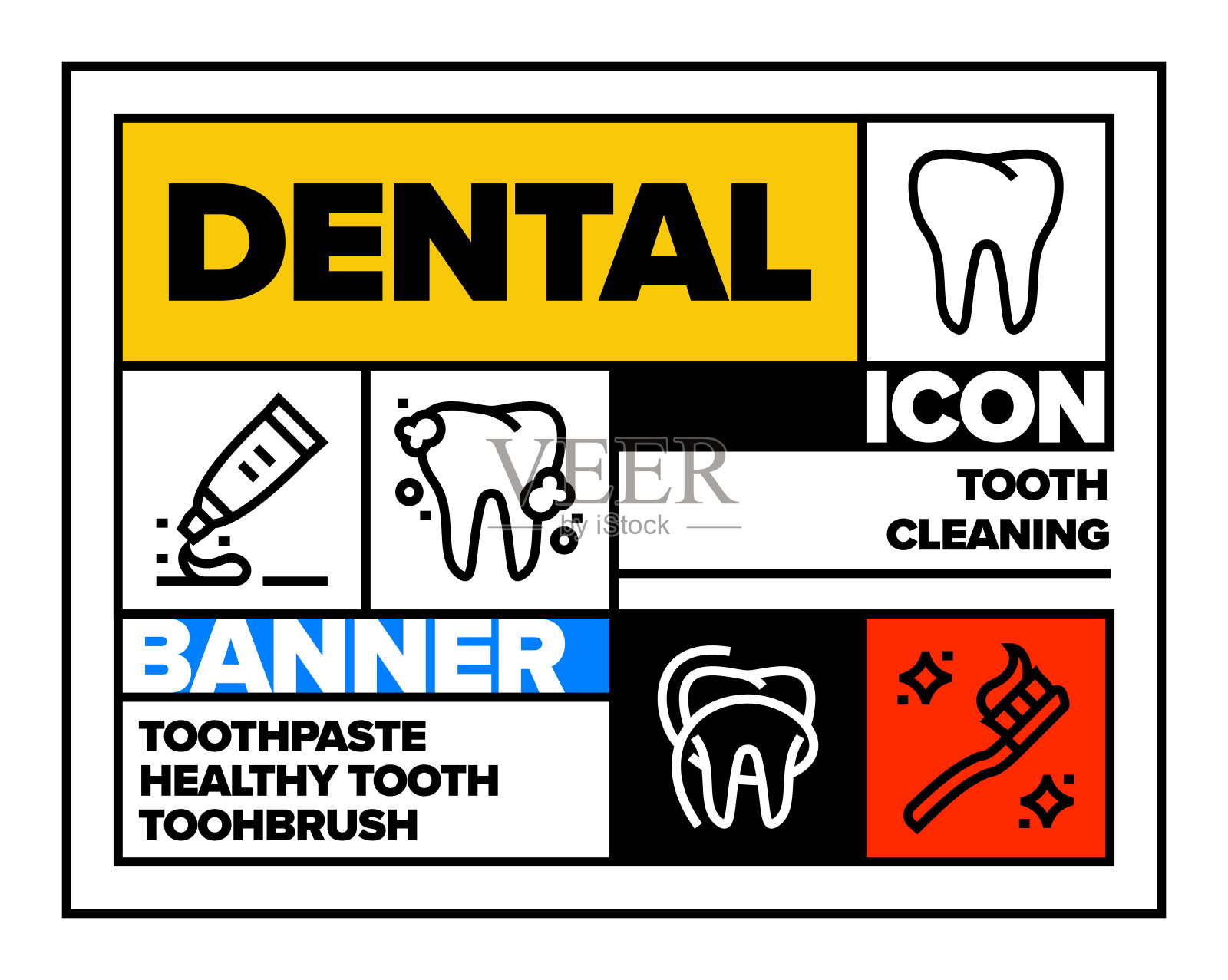 牙科线图标集和横幅设计插画图片素材
