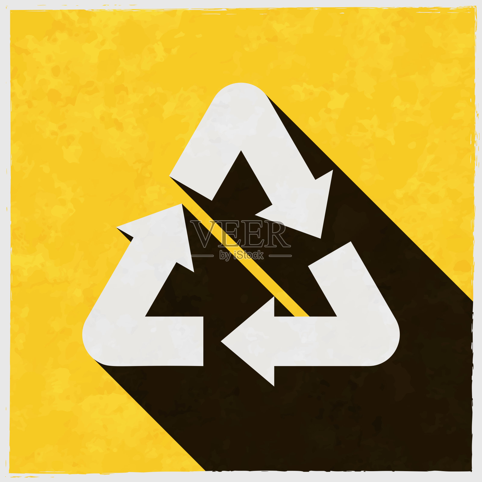 “回收利用”。图标与长阴影的纹理黄色背景插画图片素材