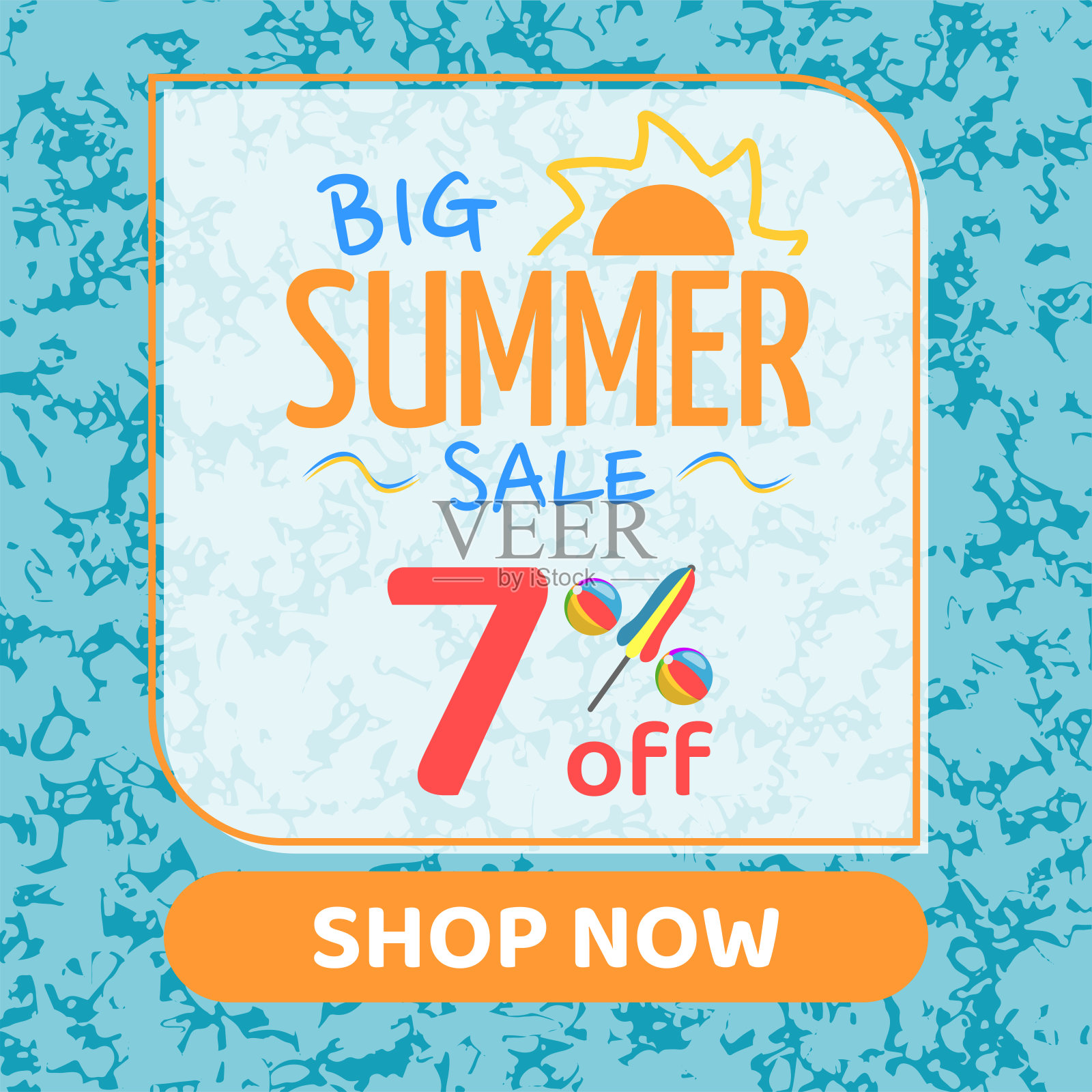 夏季大甩卖7折，泳池水背景，现在购物插画图片素材