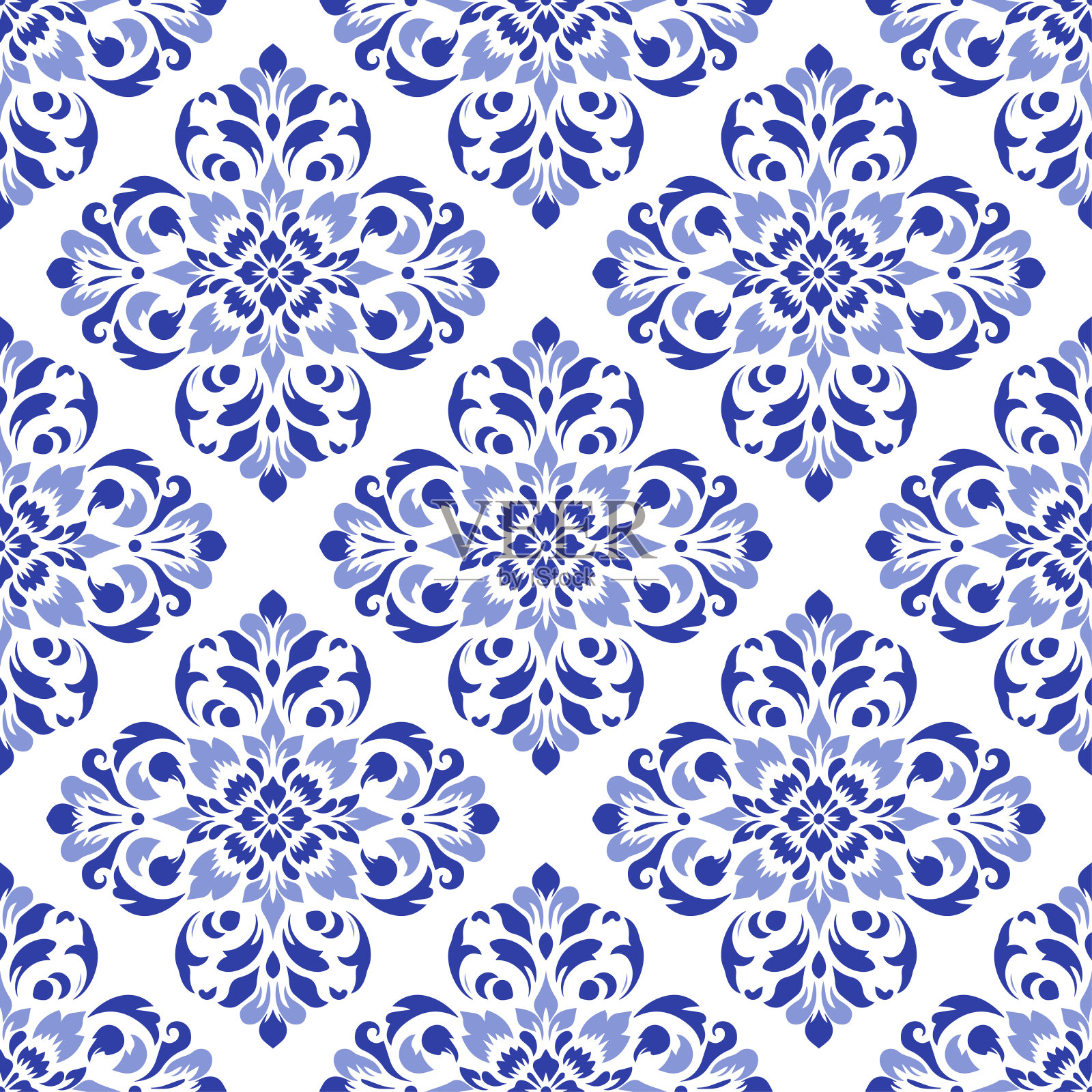 豪华白色和蓝色矢量无缝图案。装饰，传统，民族，阿拉伯，土耳其，印度图案。伟大的织物和纺织品，壁纸，包装设计或任何理想的想法。插画图片素材