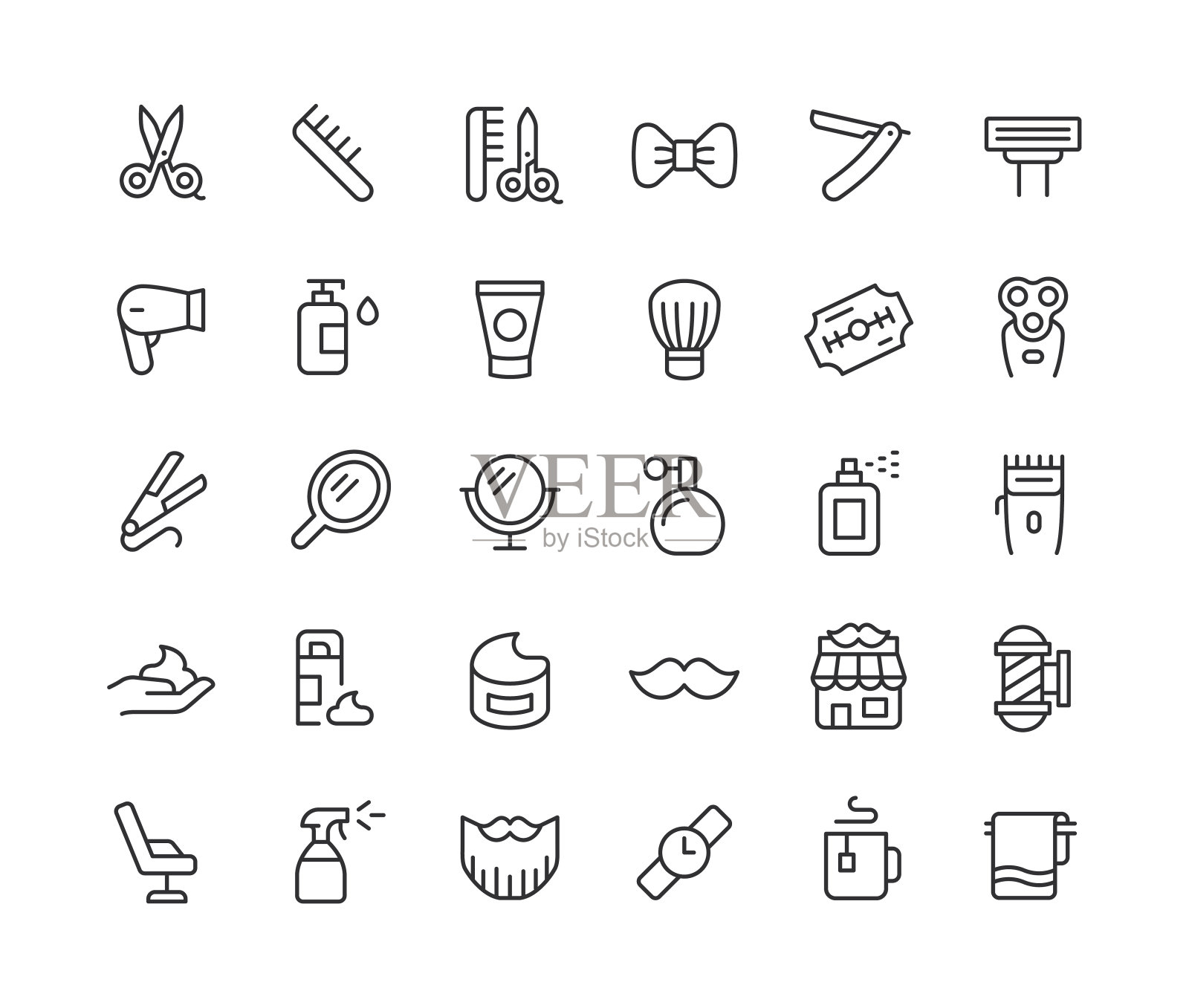 理发店细线图标编辑中风插画图片素材