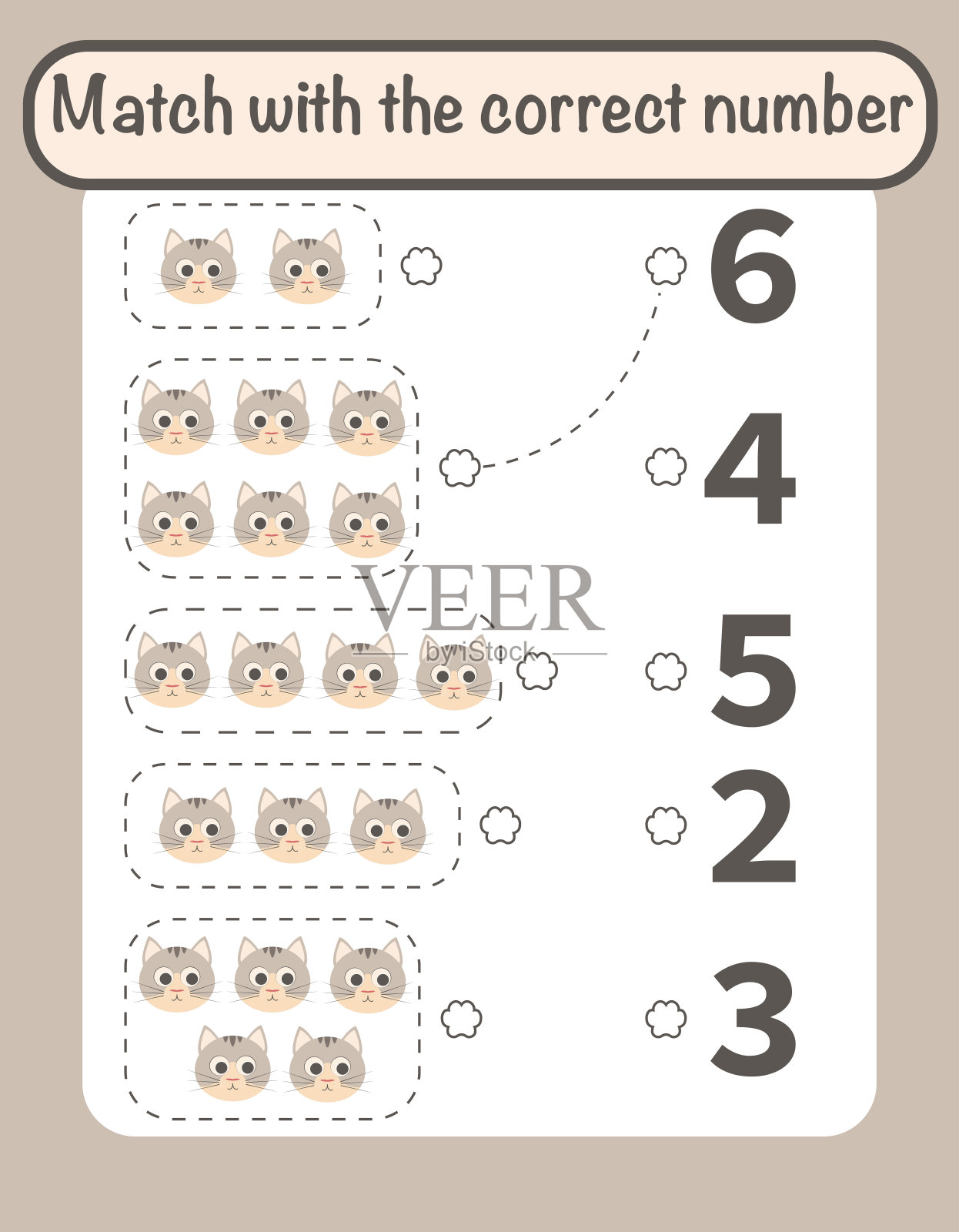 矢量计数和匹配数字数学工作表模板插画图片素材