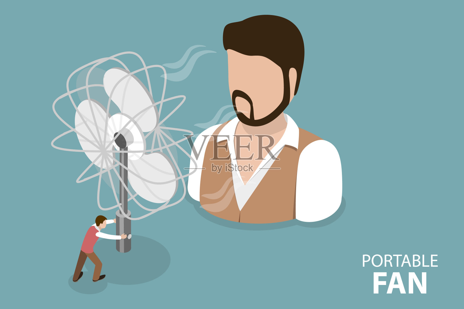 便携式风扇的三维等距平面矢量概念图插画图片素材