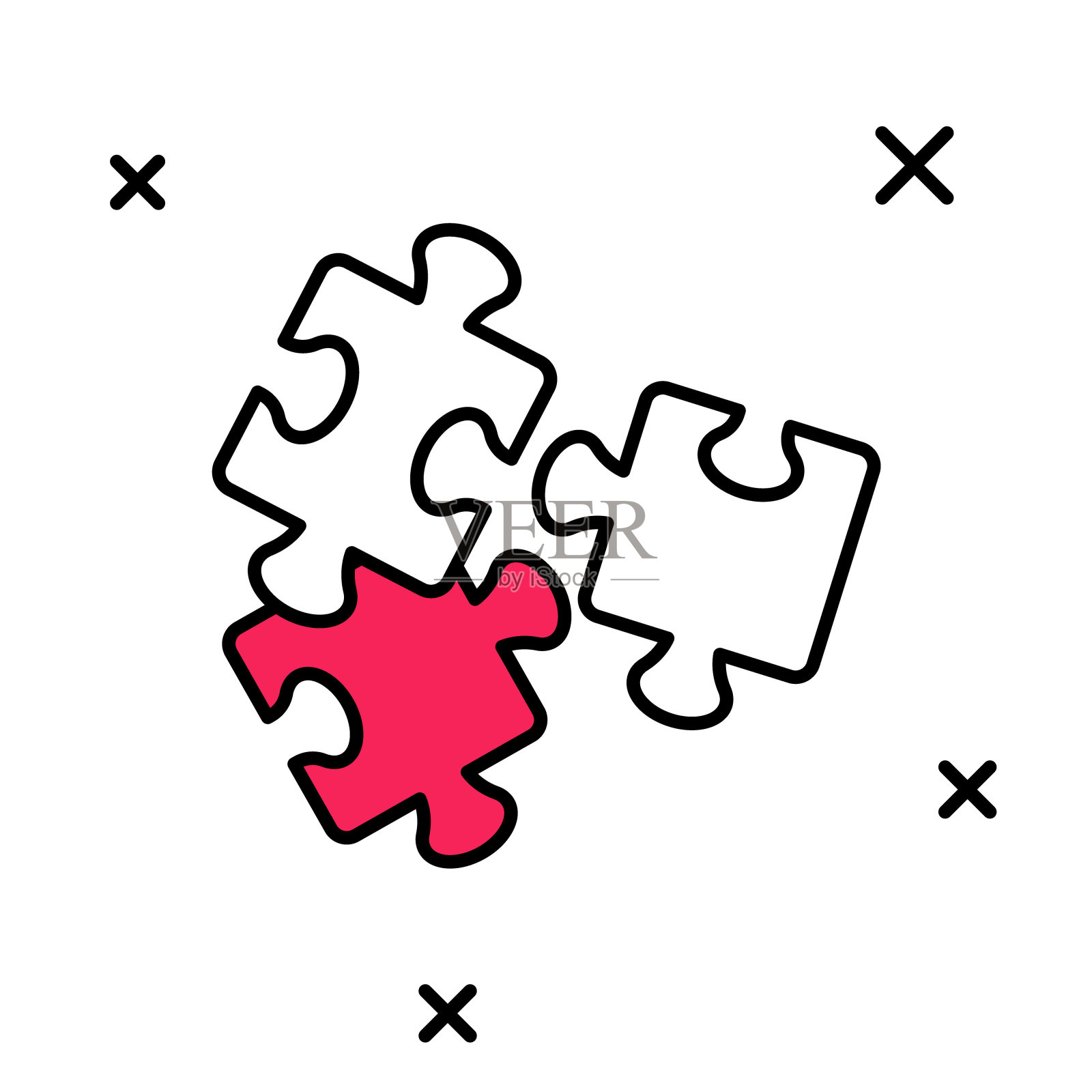 填充轮廓拼图片玩具图标孤立的白色背景。向量图标素材