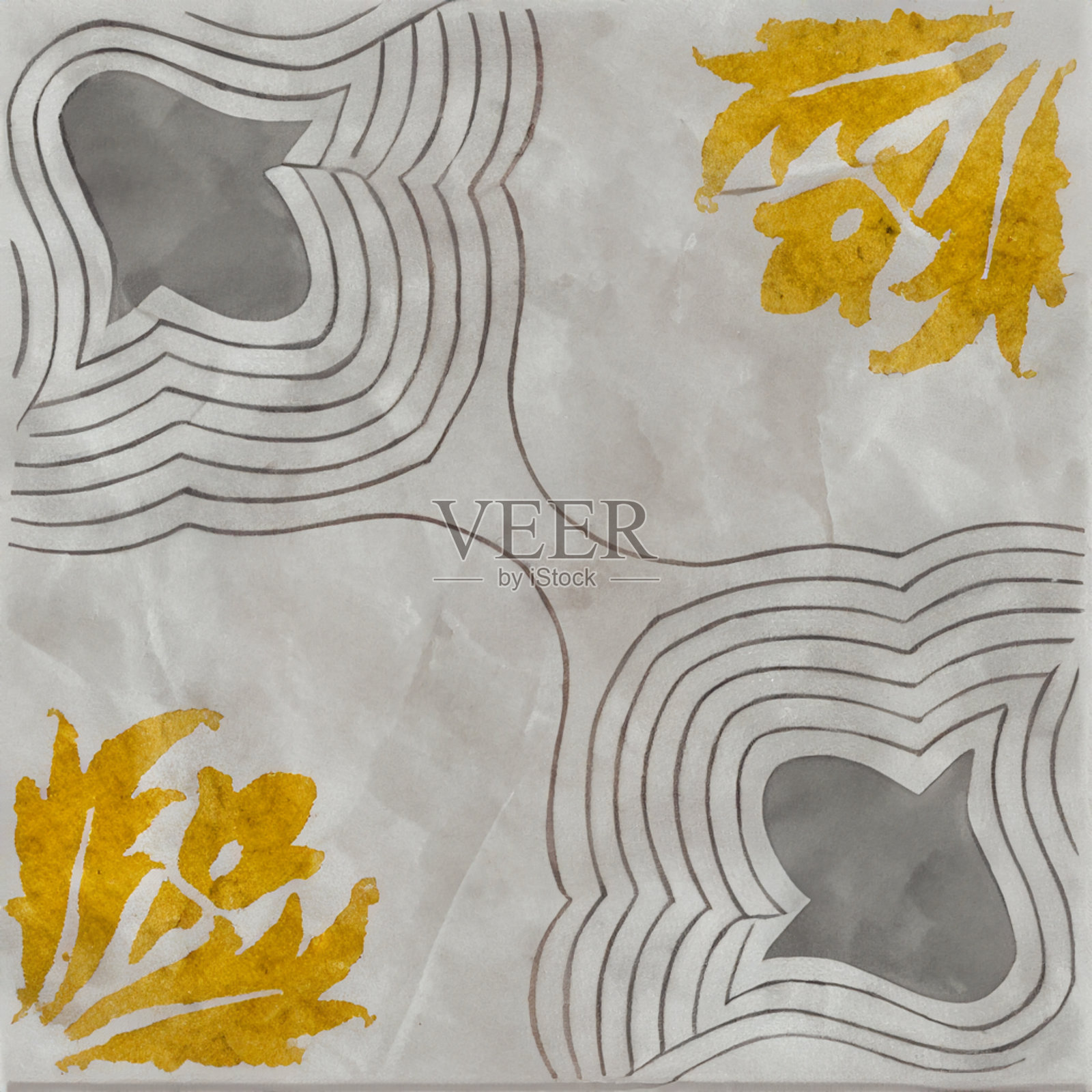 葡萄牙瓷砖图案水彩画插画图片素材