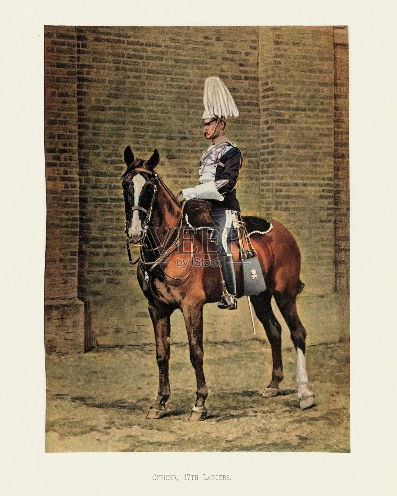 第十七枪骑兵军官，维多利亚时期的英国军队骑兵士兵，19世纪的军事历史插画图片素材