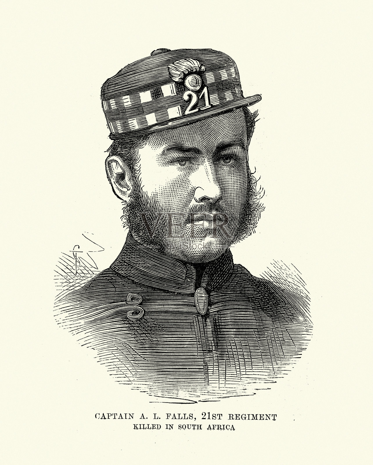 1881年第一次布尔战争期间，英国维多利亚时期的一名士兵，陆军第21团(皇家苏格兰燧发枪兵)上尉A L在南非被杀插画图片素材