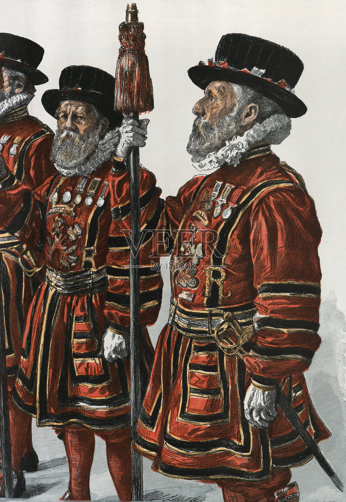 19世纪维多利亚时代的英国皇家卫兵插画图片素材