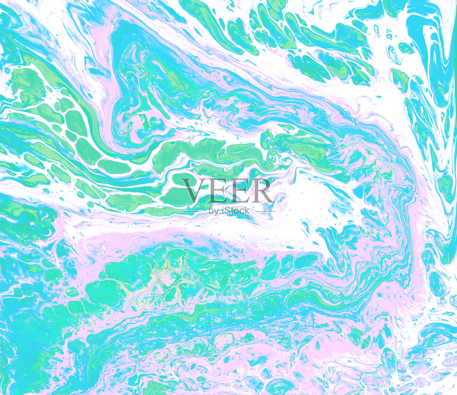 粉彩丙烯酸浇筑无缝图案在蓝色蓝绿色色调。插画图片素材