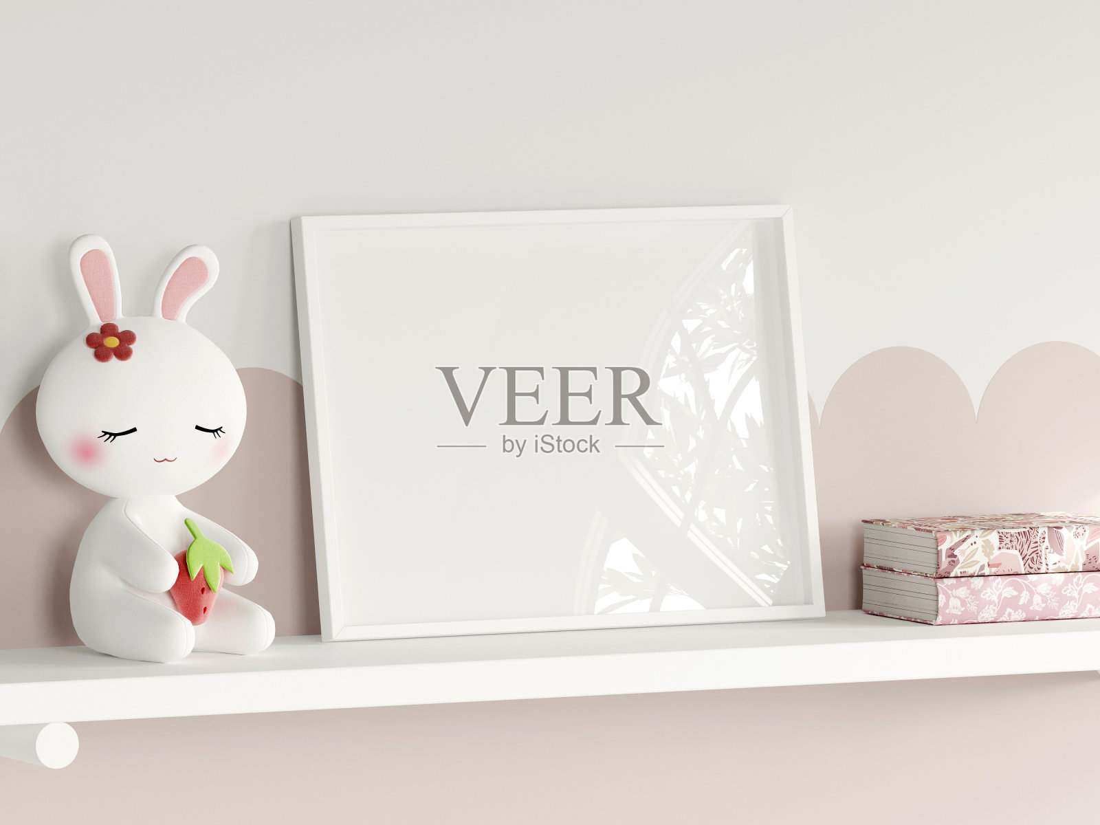 框架模型在舒适的女孩房间内部，海报模型，3d渲染照片摄影图片