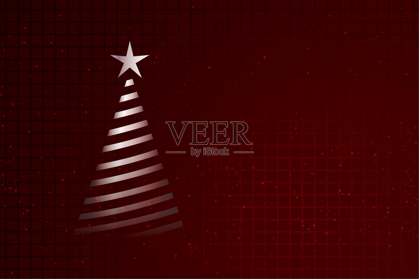 空白空白的深焦炭棕色或栗色水平圣诞节节日的背景银白色三角形树有条纹丝带和星星，作为模板贺卡，海报和旗帜插画图片素材