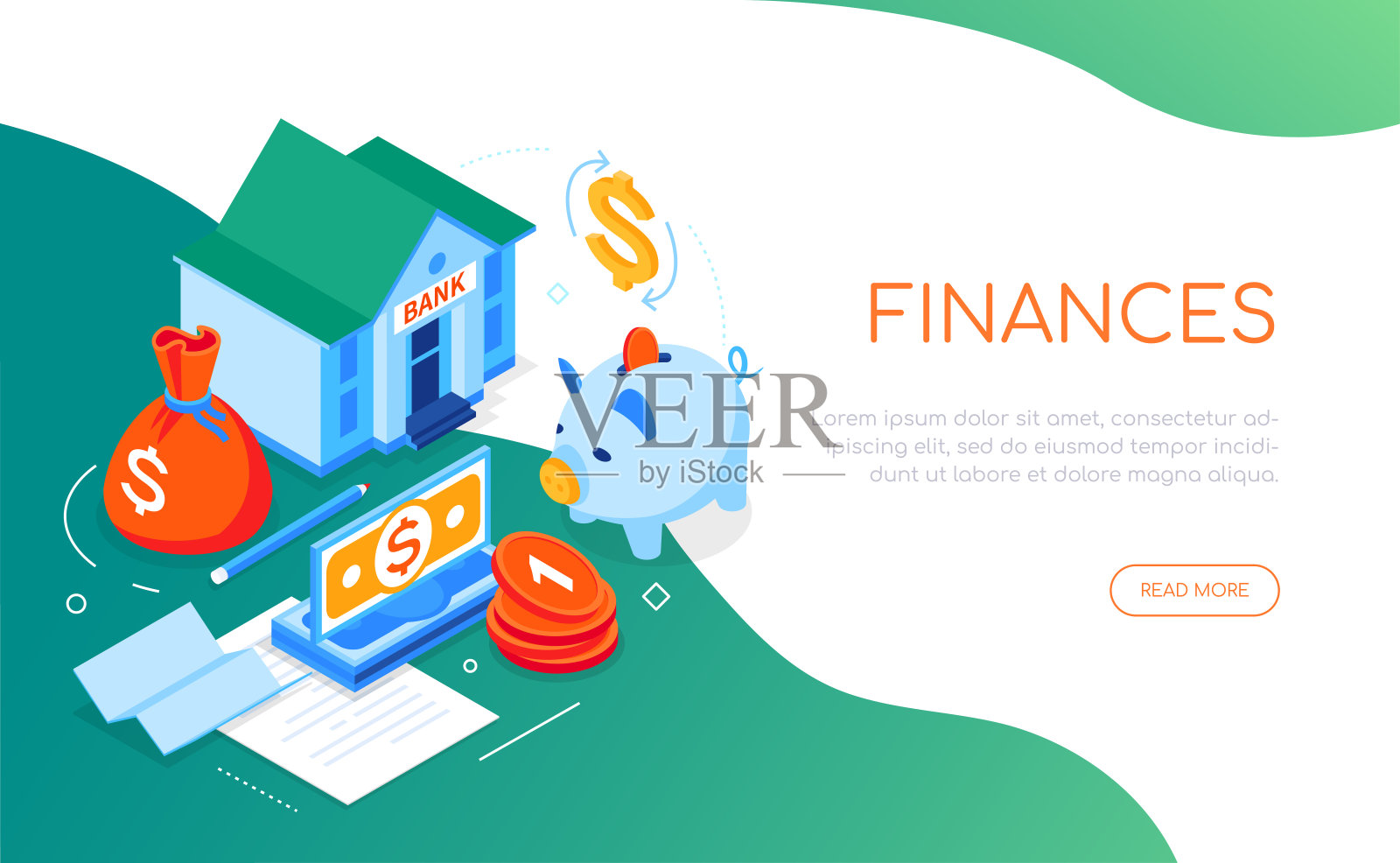 金融和银行-现代等距网络横幅插画图片素材