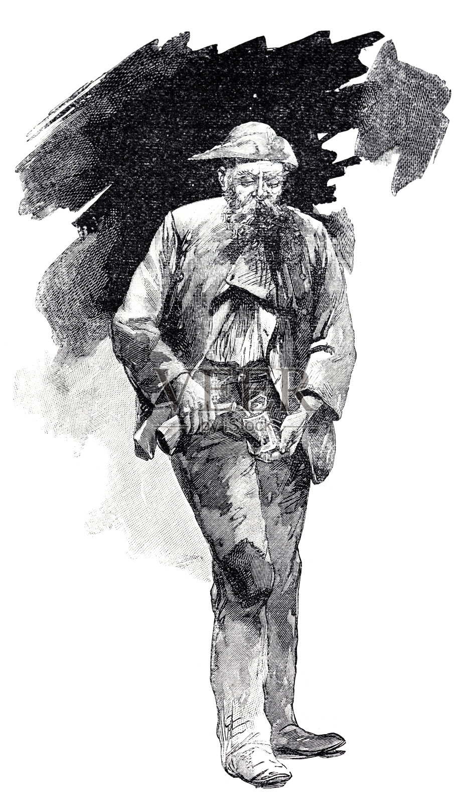 地下300米，在一个银矿里，一个人在给他的矿工灯加油插画图片素材