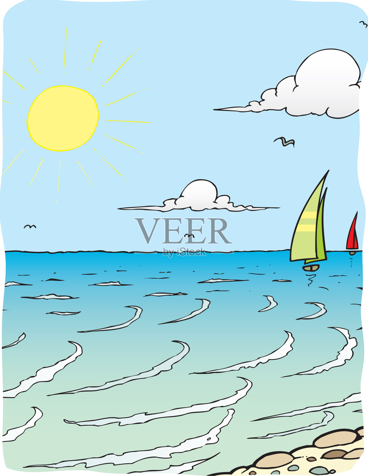 夏天海景插画图片素材