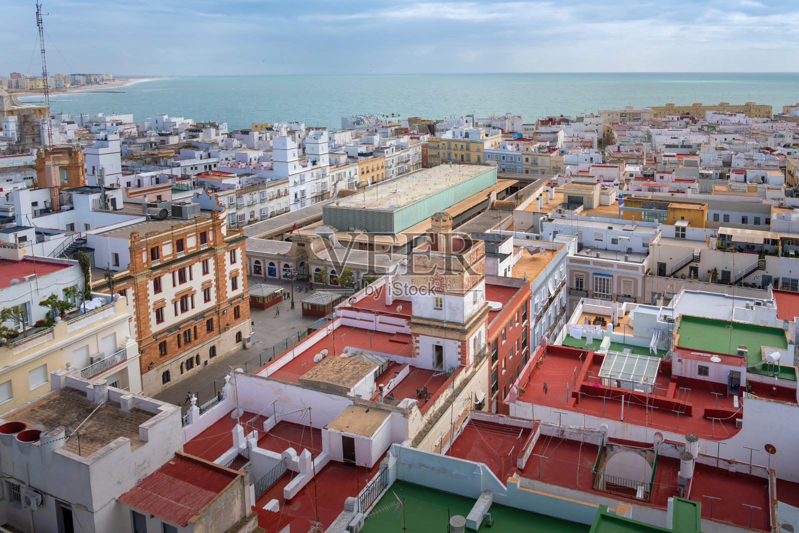 鸟瞰加的斯与岗亭塔-加的斯，安达卢西亚，西班牙照片摄影图片