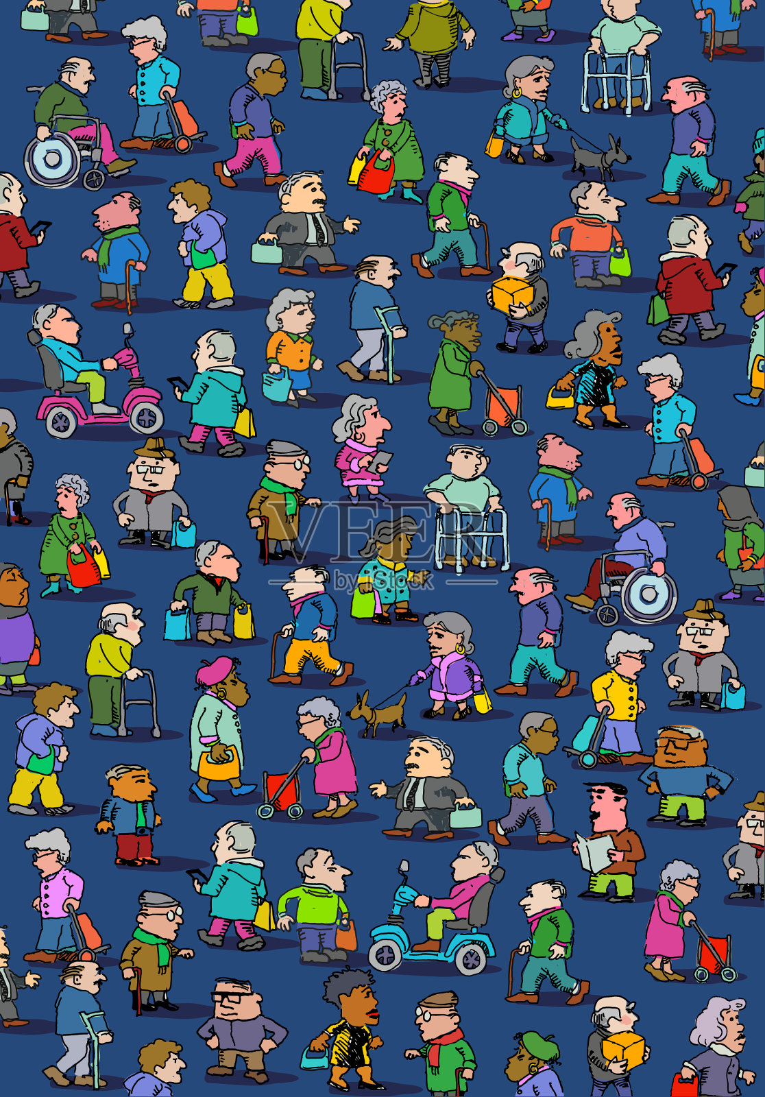 一群老年人或老年人插画图片素材