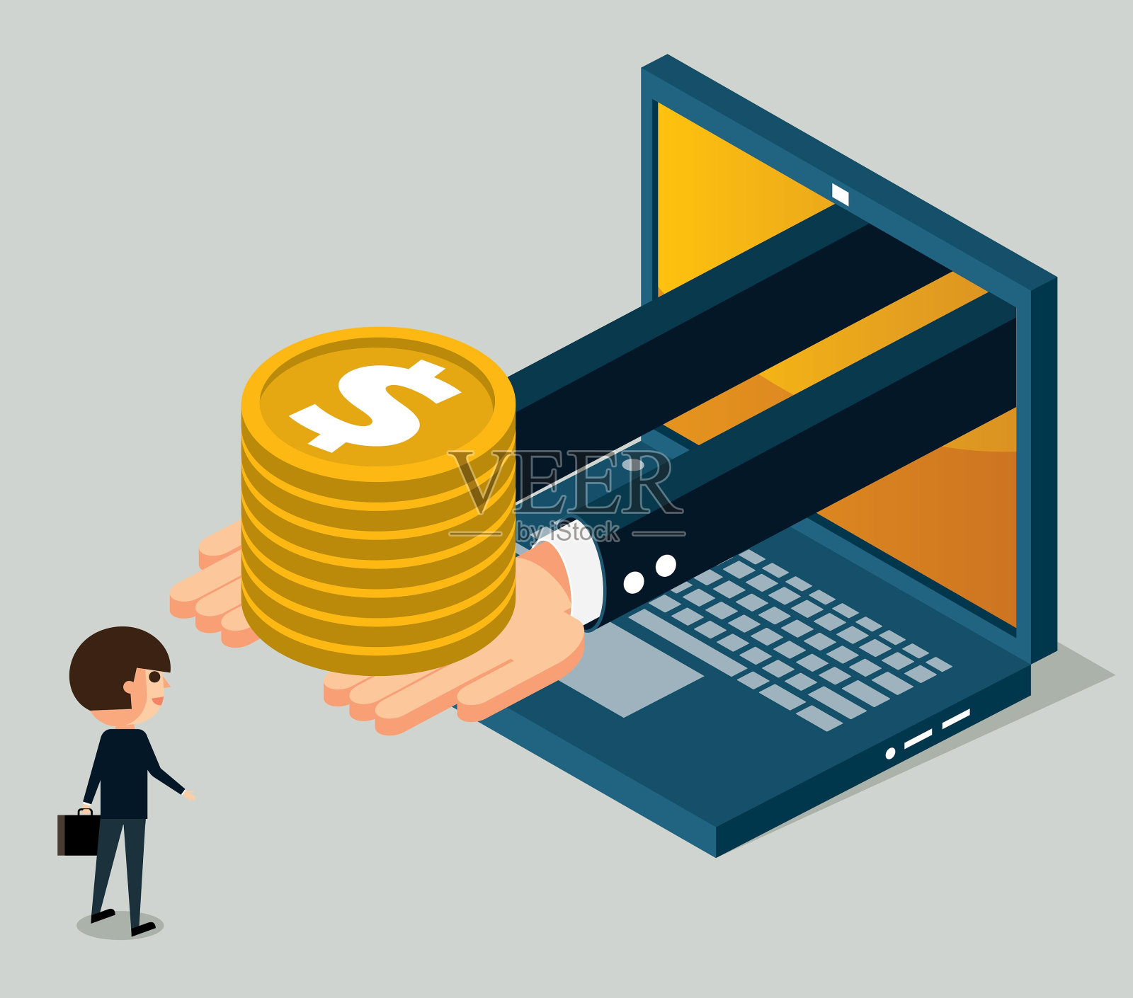 在线货币-笔记本电脑插画图片素材