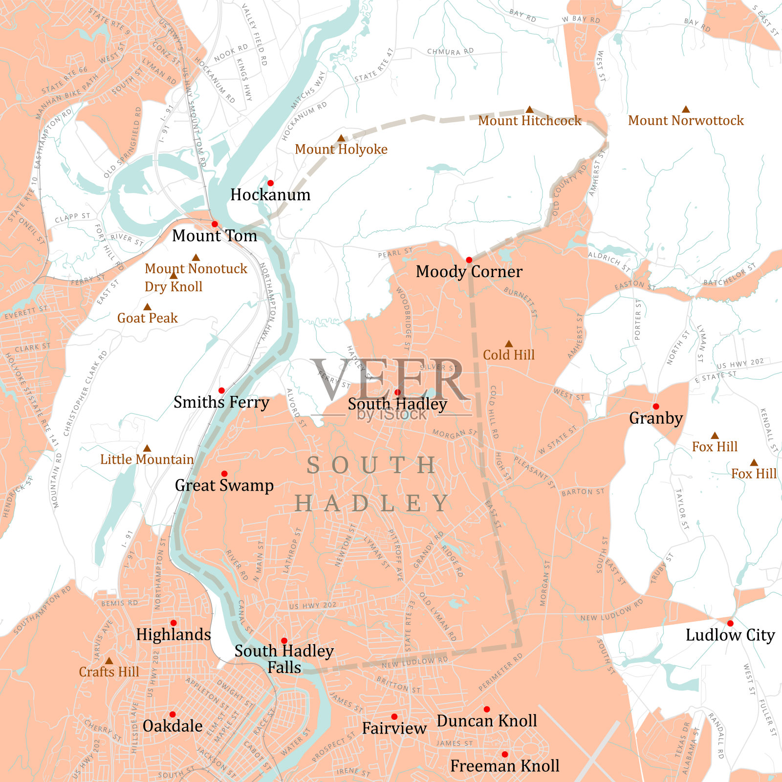 马汉普郡南哈德利矢量路线图插画图片素材