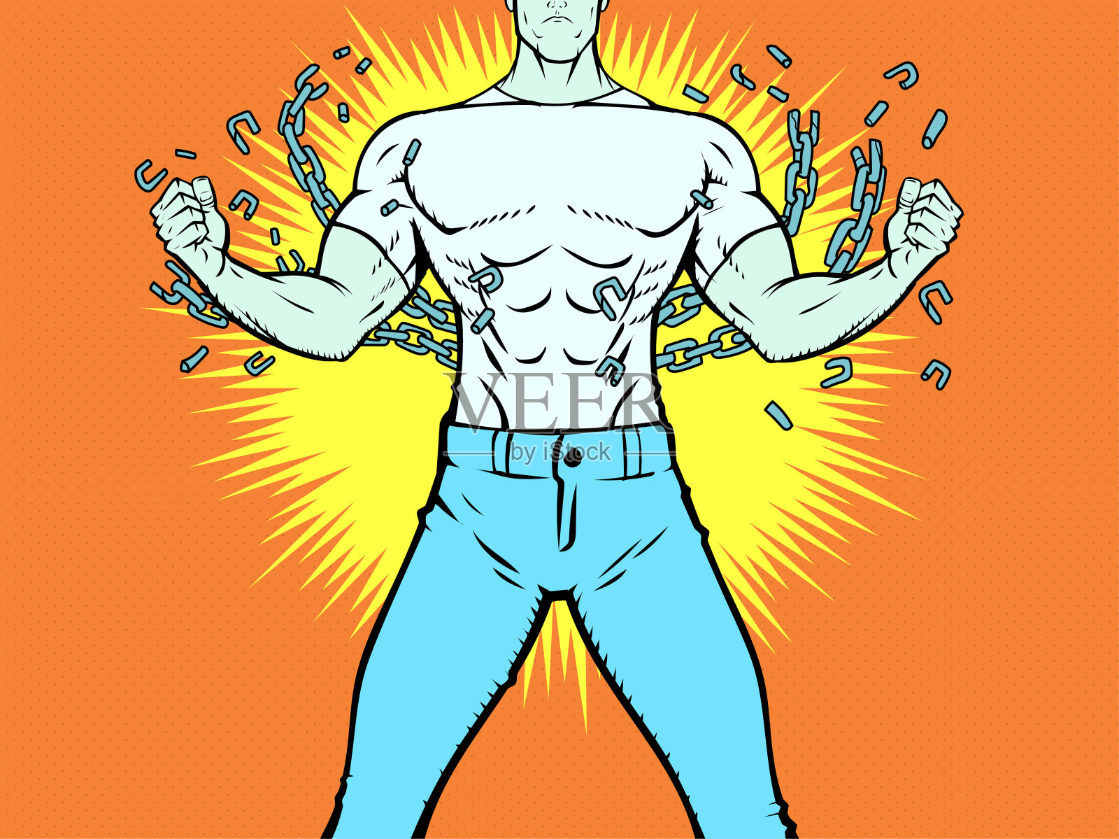 矢量复古波普艺术人打破束缚链库存插图插画图片素材