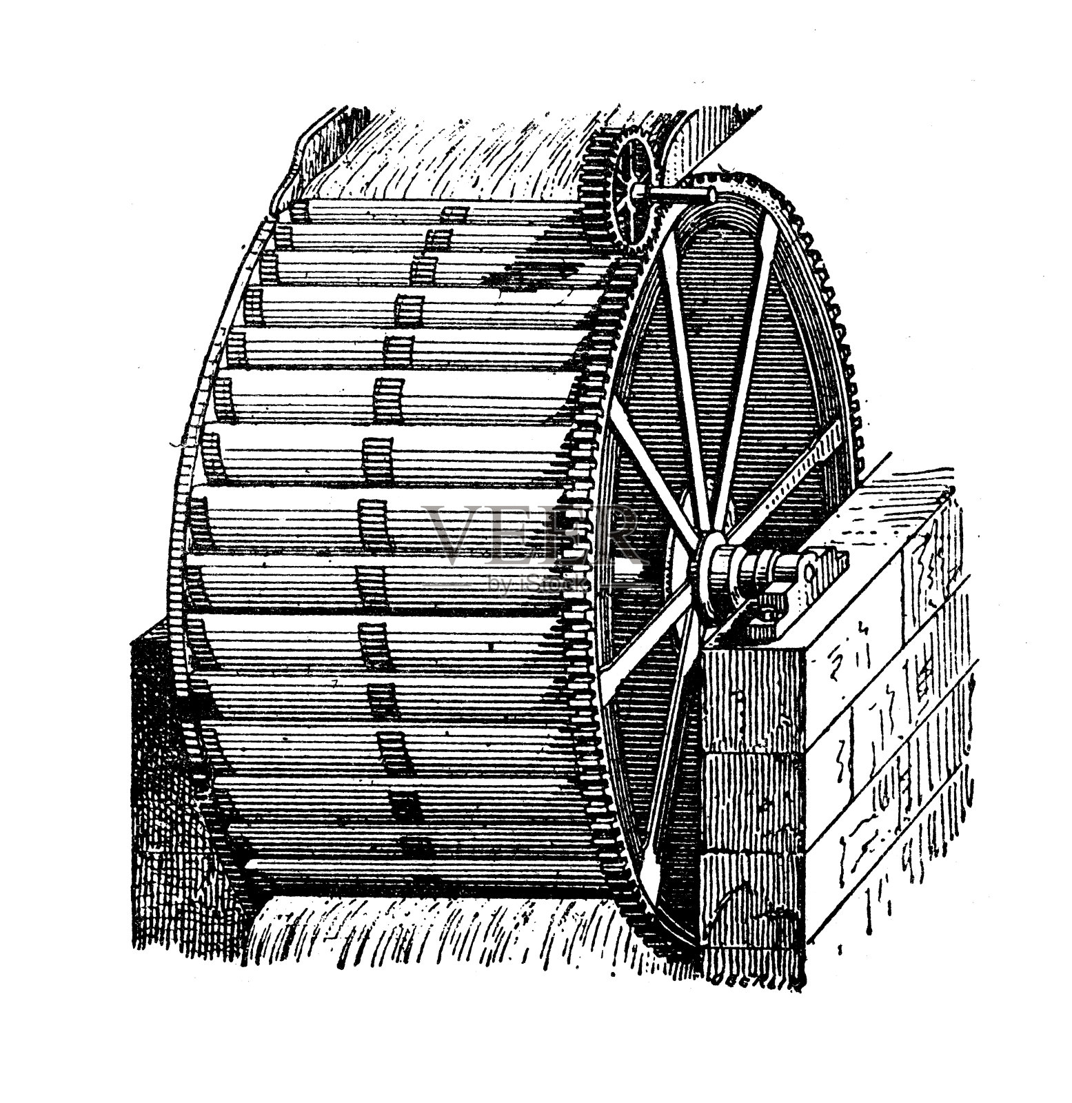 古董插图:水轮涡轮机插画图片素材