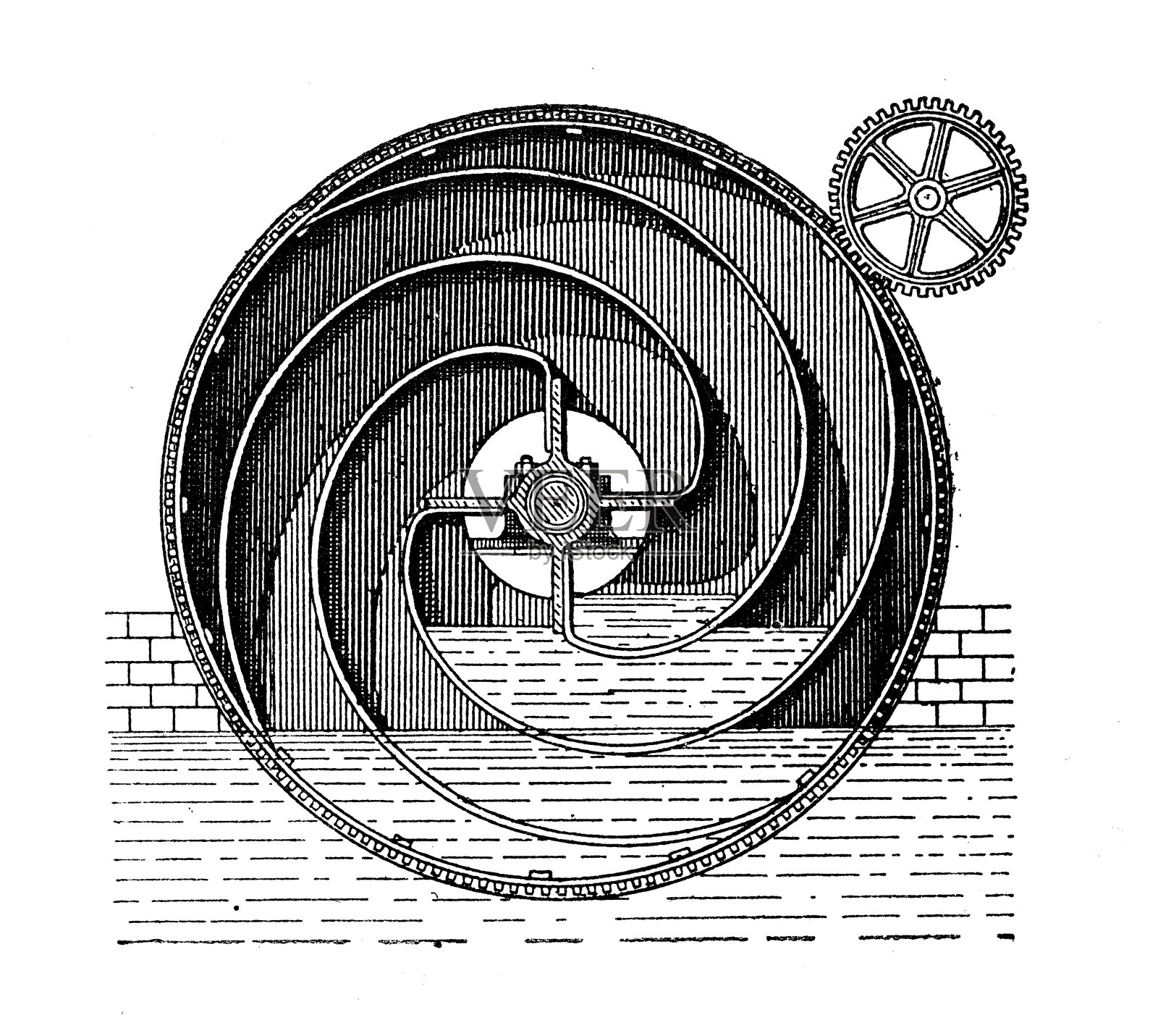 古董插图:水轮涡轮机插画图片素材