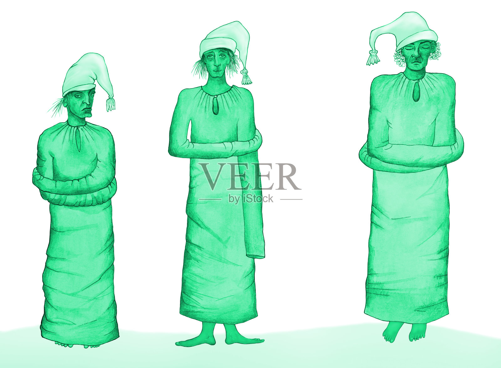 白色背景上三个穿着紧身衣的疯狂男人的插图符号人物插画图片素材